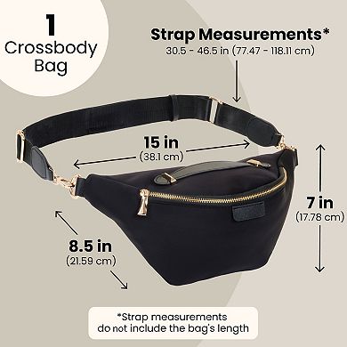 Black Plus Size Travel Fanny Pack, Unisex Belt Bag With Adjustable Strap