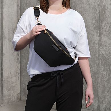 Black Plus Size Travel Fanny Pack, Unisex Belt Bag With Adjustable Strap