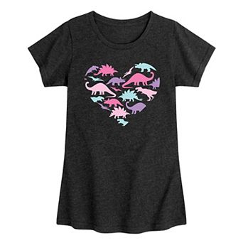 Girls 7-16 Dinosaur Heart Fill Graphic Tee