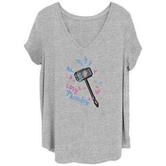 Juniors' Plus Size Marvel Thor Love & Thunder Mjolnir Broken Heart Graphic Tee