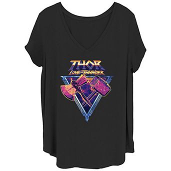 Juniors' Plus Size Marvel Thor Love & Thunder Mjolnir Stormbreaker Triangle Graphic Tee