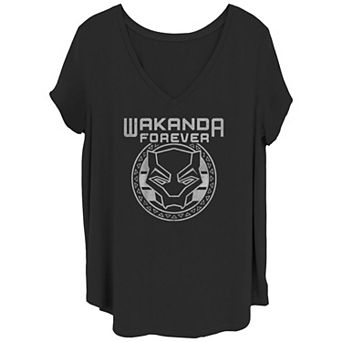 Juniors' Plus Size Marvel Black Panther Wakanda Forever Tribal Logo Circle Graphic Tee