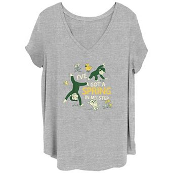 Juniors' Plus Size Curious George I've Got A Spring In My Step Graphic Tee