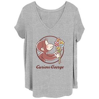 Juniors' Plus Size Curious George Flower Bouquet Graphic Tee