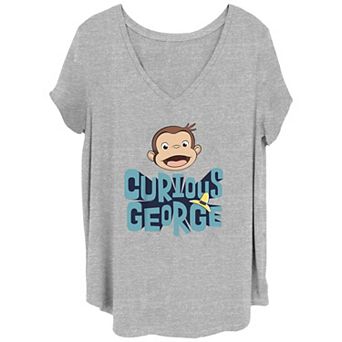 Juniors' Plus Size Curious George Face Hat Stacked Graphic Tee