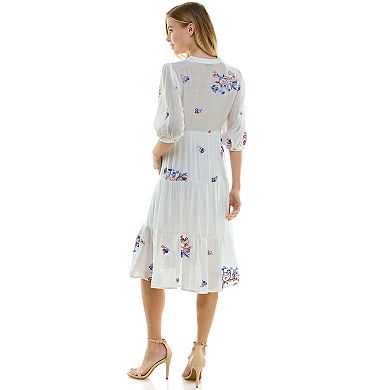 Women's Figueroa & Flower Embroidered 3/4-Sleeve Midi Dress
