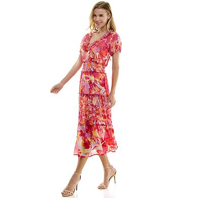 Women's Figueroa & Flower V-Neck Smocked-Waist Maxi Dress