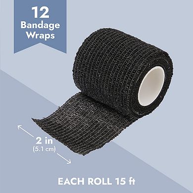12-Rolls Self Adherent Bandage Wrap, Vet Tape, Medical Tape (2 In x 15 ft)