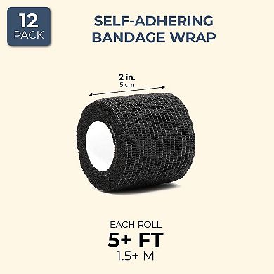 12-Rolls Self Adherent Bandage Wrap, Vet Tape, Medical Tape (2 In x 15 ft)