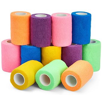 12 Pack Self Adherent Bandage Wrap Cohesive Tape for People, Pets, 3" x 6 Yards