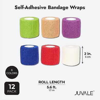 12 Pack Self Adhesive Bandage Wrap Cohesive Tape For People, Pets, 2" X 6 Yards