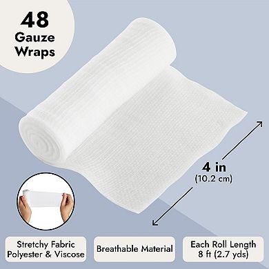 48 Pack 4 Inch Gauze Bandage Roll, Rolled Gauze Wrap (2.6 Yards)