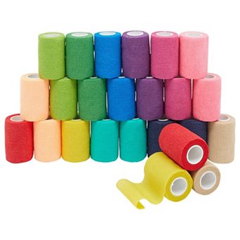 Juvale 24 Rolls Colorful Self Adhesive Bandage Wrap 3 Inch x 5 Yards, Cohesive Vet Tape for First Aid Kit, Sports (12 Colors)