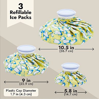 3 Pack Refillable Ice Packs For Injuries, Reusable Penguin Print Bags, 3 Sizes