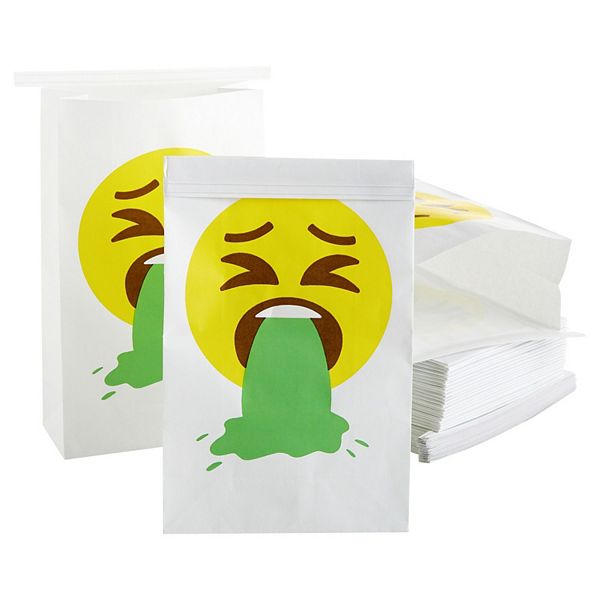 50 Pack Barf Bags White Emesis Hangovers Motion Sickness Vomiting Emoji Bag