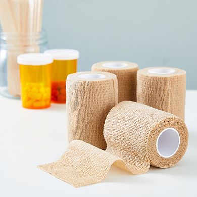 Juvale 12-Rolls of Tan Medical Self Adhesive Bandage Wrap 3 Inch x 5 Yards, Breathable Cohesive Vet Tape For First Aid Kits, Sports Injuries, Wrists, Ankles, Athletics
