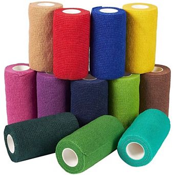 12 Rolls Self Adherent Bandage Wrap, 4 in Wide Cohesive Tape, 12 Colors, 5 Yards