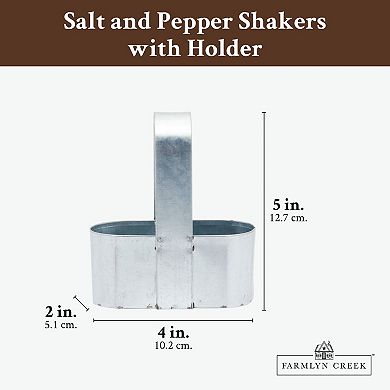 Rustic Farmhouse Salt And Pepper Shakers With Caddy (3 Piece Set)