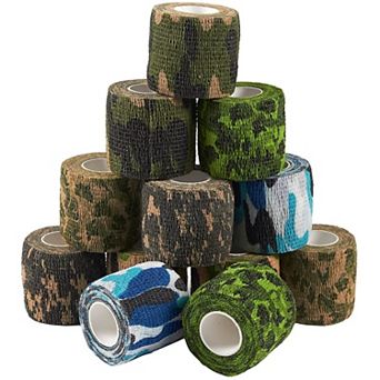 Juvale 12 Rolls Self Adhesive Bandage Wraps, 2 Inch x 5 Yards Cohesive Vet Tape for First Aid (Camo Designs)