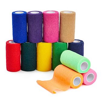 12 Rolls Self Adherent Bandage Wrap, 4 in Wide Cohesive Tape, 12 Colors, 5 Yards