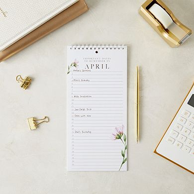 Pipilo Press 5x10 Monthly and Daily Perpetual Calendar, Spiral Flipping Pages, Floral Design