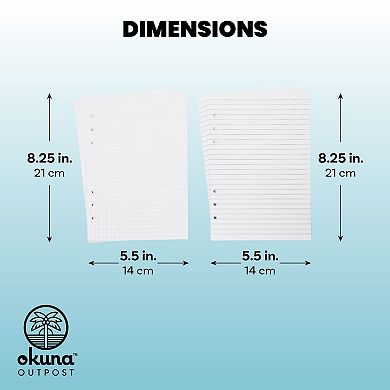 Okuna Outpost A5 Binder Inserts with Dotted Paper, Lined Paper, Zip Envelope, 3-Pocket Bag, 320 Note Flag Tabs, Ruler Marker for 6-Ring Notebook