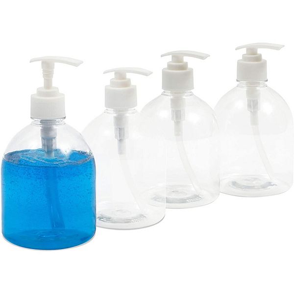 Juvale Clear Plastic Pump Bottle Dispensers (17 oz, 4 Pack)