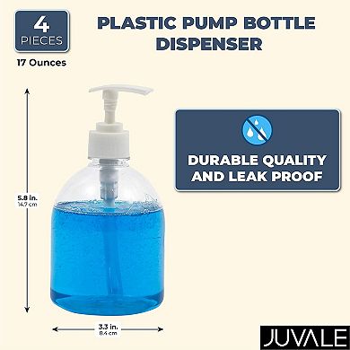 4 Pc Gel Plastic Shower Foaming Bottle Soap Dispenser Liquid Pump Container 17oz