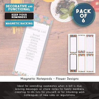 6-pack To-do-list Magnetic Notepad, Floral Designs, 60 Sheets Per Pad