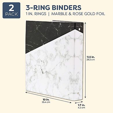 2x 3 Ring Planner Binders Organizer Binder Cover 10 x 11.5 in, White Marble