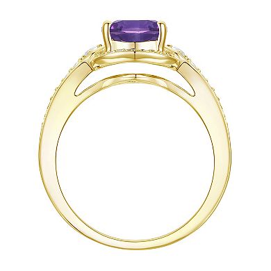 MASTERPIECE 14k Gold Over Silver Amethyst & Lab-Created White Sapphire Teardrop Halo Ring