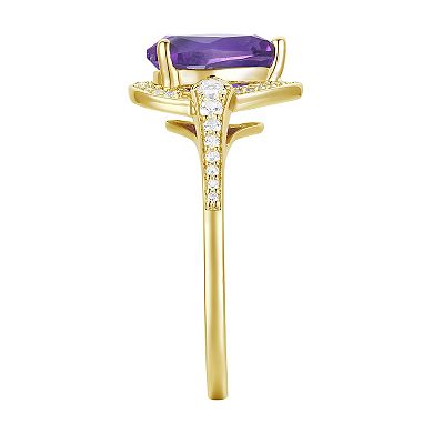 MASTERPIECE 14k Gold Over Silver Amethyst & Lab-Created White Sapphire Teardrop Halo Ring