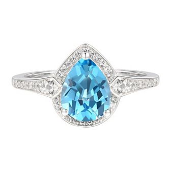 Sterling Silver Blue Topaz & Lab-Created White Sapphire Ring