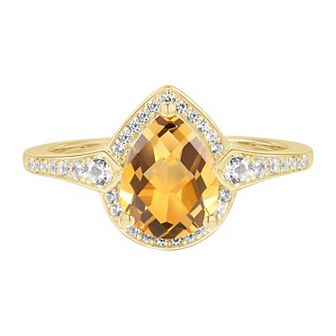 14k Gold Over Silver Citrine & Lab-Created White Sapphire Teardrop Halo Ring