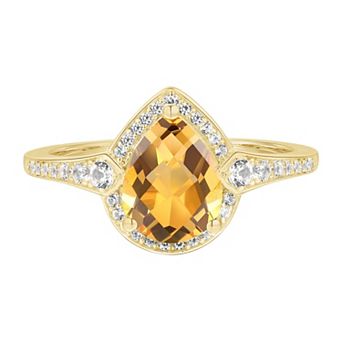 MASTERPIECE 14k Gold Over Silver Citrine & Lab-Created White Sapphire Teardrop Halo Ring