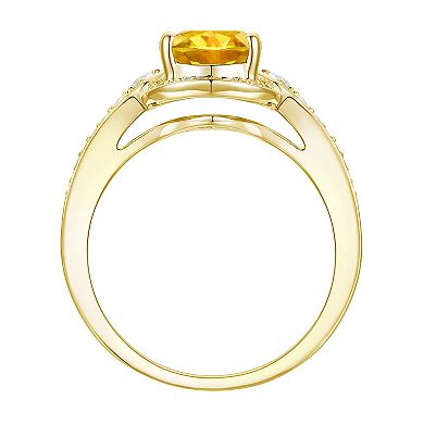 14k Gold Over Silver Citrine & Lab-Created White Sapphire Teardrop Halo Ring