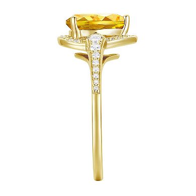 14k Gold Over Silver Citrine & Lab-Created White Sapphire Teardrop Halo Ring