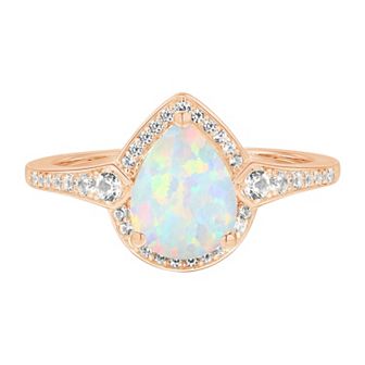 14k Rose Gold Over Silver Lab-Created Opal & Lab-Created White Sapphire Ring