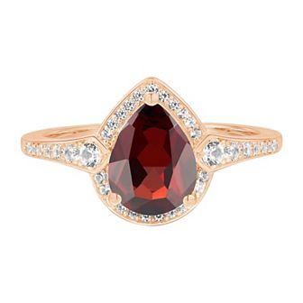 14k Rose Gold Over Silver Garnet & Lab-Created White Sapphire Ring