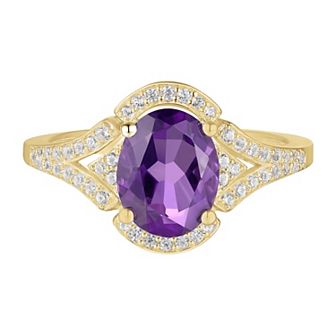 14k Gold Over Silver Amethyst & Lab-Created White Sapphire Oval Halo Ring