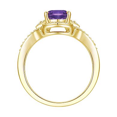 MASTERPIECE 14k Gold Over Silver Amethyst & Lab-Created White Sapphire Oval Halo Ring