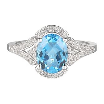 Sterling Silver Blue Topaz & Lab-Created White Sapphire Ring