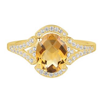 14k Gold Over Silver Oval-Cut Citrine & Lab-Created White Sapphire Ring