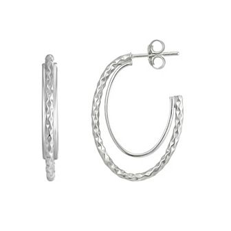 Argento Forte Sterling Silver Double Row Diamond Cut Post Hoop Earrings
