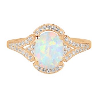 14k Rose Gold Over Silver Lab-Created Opal and Lab-Created White Sapphire Ring