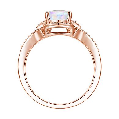 14k Rose Gold Over Silver Lab-Created Opal and Lab-Created White Sapphire Ring