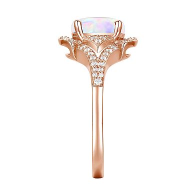 14k Rose Gold Over Silver Lab-Created Opal and Lab-Created White Sapphire Ring