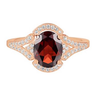 14k Rose Gold Over Silver Garnet & Lab-Created White Sapphire Ring