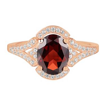 MASTERPIECE 14k Rose Gold Over Silver Garnet & Lab-Created White Sapphire Ring