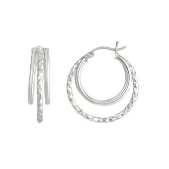 Argento Forte Sterling Silver Triple Row Diamond Cut Clicktop Hoop Earrings